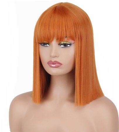 White Straight Synthetic Bob Wigs with Bangs - HairNjoy