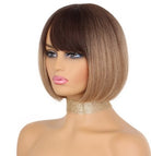 White Straight Synthetic Bob Wigs with Bangs - HairNjoy