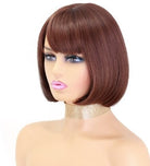 White Straight Synthetic Bob Wigs with Bangs - HairNjoy