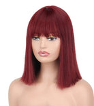 White Straight Synthetic Bob Wigs with Bangs - HairNjoy