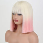 White Straight Synthetic Bob Wigs with Bangs - HairNjoy