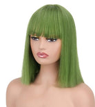 White Straight Synthetic Bob Wigs with Bangs - HairNjoy