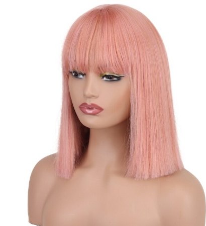 White Straight Synthetic Bob Wigs with Bangs - HairNjoy