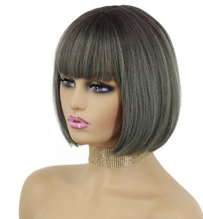 White Straight Synthetic Bob Wigs with Bangs - HairNjoy