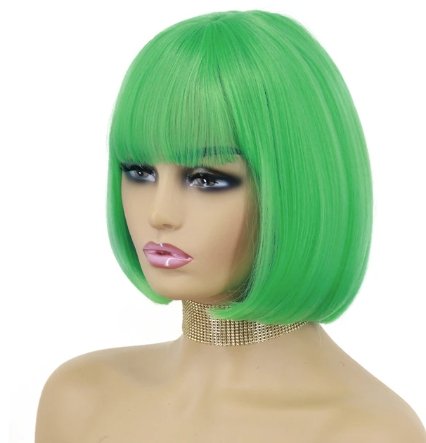 White Straight Synthetic Bob Wigs with Bangs - HairNjoy