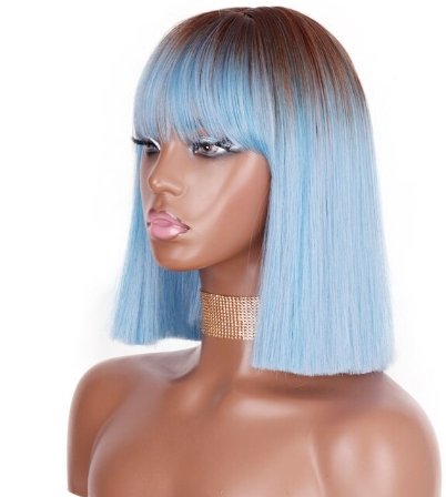 White Straight Synthetic Bob Wigs with Bangs - HairNjoy