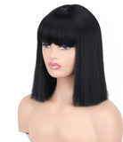 White Straight Synthetic Bob Wigs with Bangs - HairNjoy