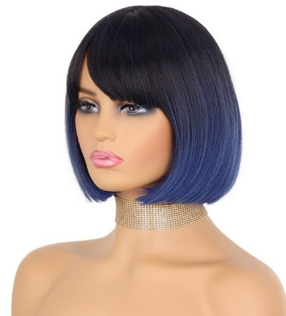 White Straight Synthetic Bob Wigs with Bangs - HairNjoy