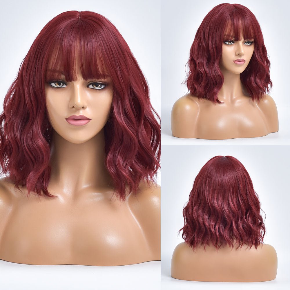 Wine Red Short Synthetic Wig With Bangs - HairNjoy