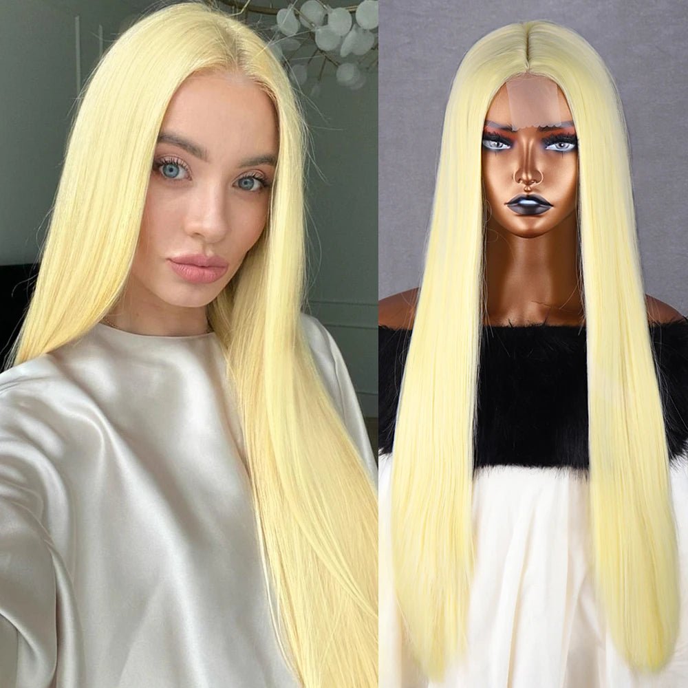 Yellow Lace Front Straight Synthetic Wig - HairNjoy